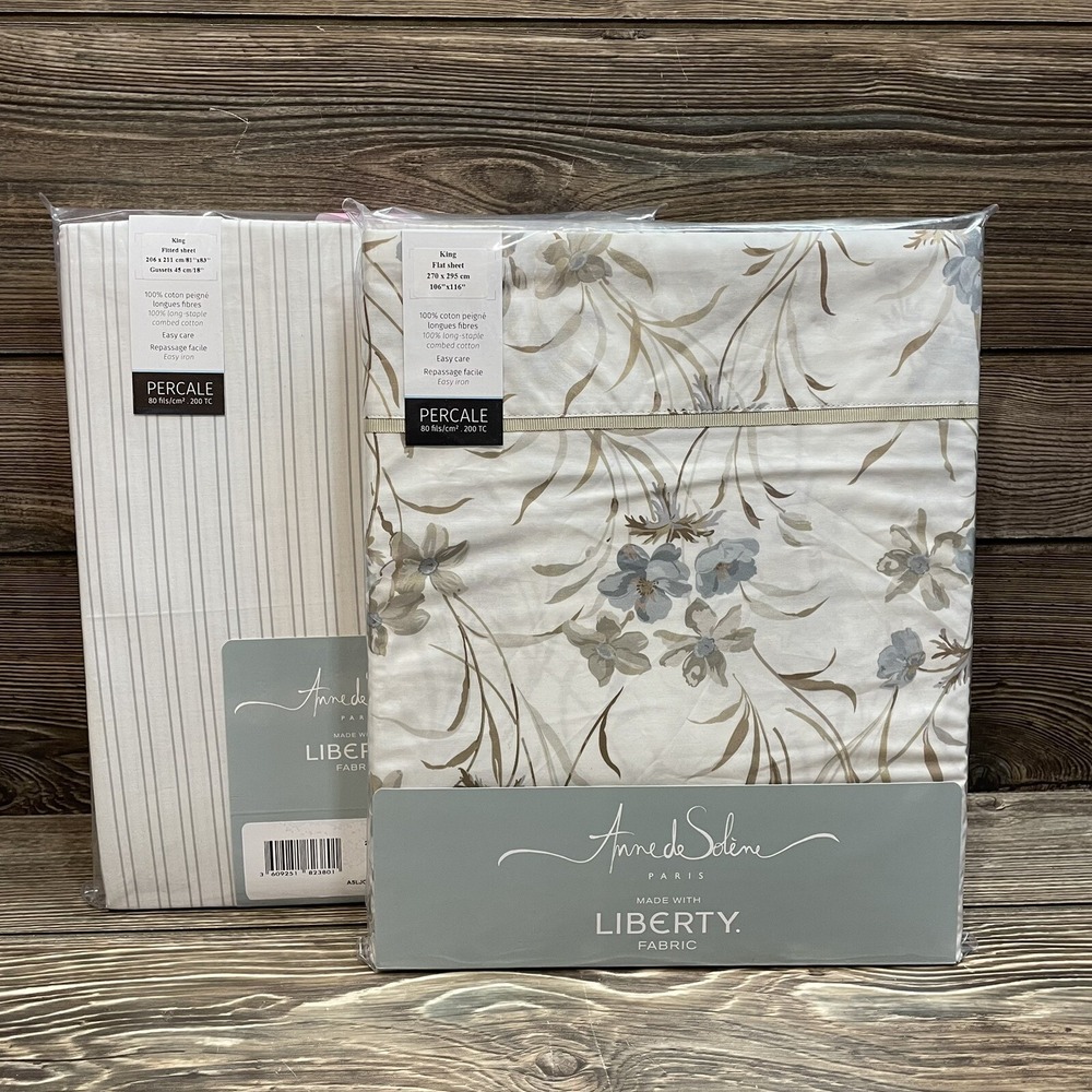 Anne De Solene Joli Jour King Flat & Fitted Sheet 100% Cotton Liberty Fabric NWT